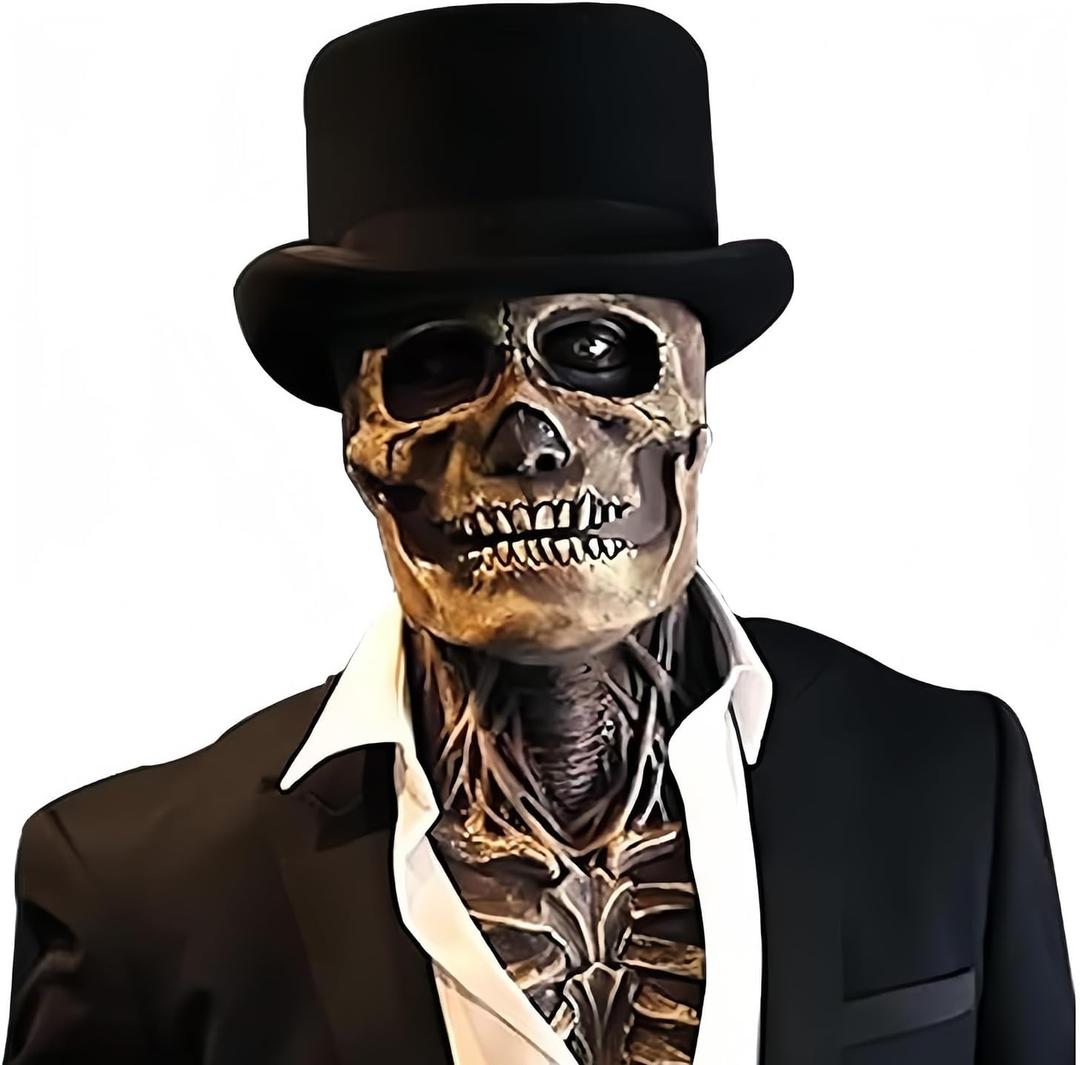 Halloween Skull Mask,Scary Full Head Horror Mask with Movable Jaw, Scary Realistic Latex Helmet Cosplay Party Props