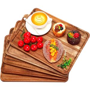 Roowest 5 Pack Solid Acacia Wood Serving Trays Rectangular Wooden Board for Food Appetizer Serving Tray Plates for Vegetables Fruit Charcuterie Cheese Platters Home Decor(13 x 9 Inch)