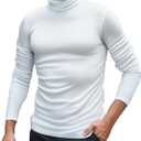 Men Casual Turtleneck Slim Fit Basic Tops Lightweight Thin Pullover Sweater Long Sleeve Underwear Male Blouse T-Shirt (White, M)