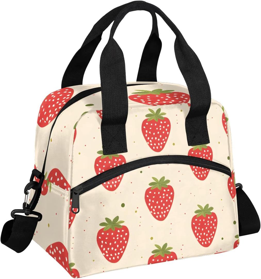 Insulated Lunch Bag for Women - Girls Strawberry Box Reusable Meal Tote with Shoulder Strap, Cute Food Cooler Containers for School Work Picnic Camp Travel Adults Children Kids