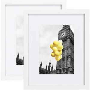 8x10 Picture Frame with Plexiglass, Display Pictures 5x7 with Mat or 8x10 Without Mat for Tabletop Display and Wall Mounting, Set of 2White