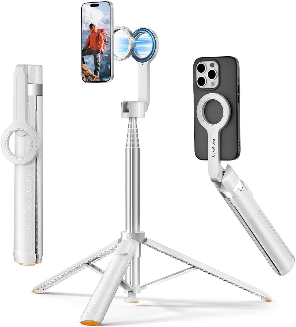 72'' Magnetic Selfie Stick Tripod for iPhone MagSafe – One-Click Open Stable Stand, Strong Magnetic Mount, 360° Rotation, Extendable Aluminum with Rechargeable Remote for Travel & Video Recording