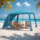 Beach Cabana-6.6x6.6Beach Canopy with Side Wall,Portable Umbrella Tent with Sand Pockets for Family & Friends,Easy Up Beach Sun Shelter for Outdoor Patios,Backyards,and Camping,Blue, 6.6' x 6.6' x 9.055'
