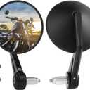 Bar End Mirrors - 7/8" Long CNC Handlebar Motorcycle Mirrors with Plugs for Z900RS Z650RS Vulcan S Eliminator SV650 XSR700 XSR900 CB750 Sportster Softail Dyna Road King Accessories (Black)