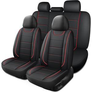 HChengkikz Car Seat Covers, Quilting Leather Seat Covers Full Set, Waterproof Faux Leather Automotive Seat Covers for Cars, Universal Car Seat Protectors Fit for Suvs, Trucks, Airbag Compatible