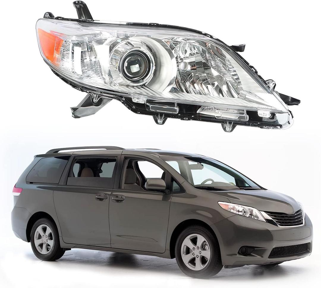 munirater Chrome Housing Halogen Headlight Assembly Replacement for Sienna 2011-2020 Passenger Side
