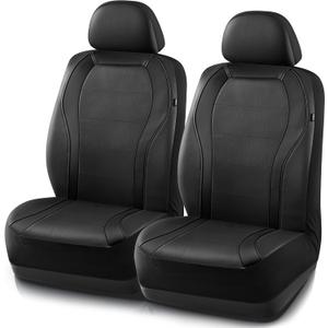 PIC AUTO Leather Car Seat Covers, Premium Automotive Waterproof Two Front Bucket Seat Protectors, Black and Black PVC Patchwork, Fits Cars, Trucks, Vans, SUVs, Airbag Compatible