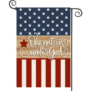 5 x Baccessor Patriotic 4th of July Garden Flag 12.5 x 18 Inch Double Sided Burlap One Nation Under God Memorial Day Independence Day Small Yard Flag Holiday Seasonal Farmhouse Outdoor Outside Decoration