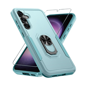 Compatible with Samsung Galaxy S24/S25 Case with Screen Protector Tempered Glass,Heavy Duty Shockproof Full Body Phone Cover Built in Metal Ring Holder Kickstand,2025 Mint Green