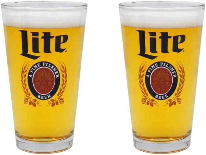 Miller Lite Signature Crest Pint Beer Glasses - Set of 2