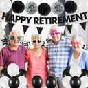 Holkcog Retirement Party Decorations, Black White Happy Retirement Banner Backdrop Paper Fan Hanging Swirls for Coworker, I'm Retired Cupcake Topper for Retiring Women Men Party Supply