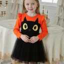 Noubeau Toddler Baby Girl Halloween Outfits Long Sleeve Ruffle Fall Winter Dress Layers Tulle Skirt Set Halloween Dresses (Black)