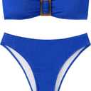 GORGLITTER Women's Strapless Bandeau Swimsuit High Waisted Thong Textured Bikini Set Bathing Suit, Size M