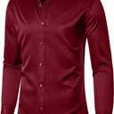 DEMEANOR Mens Dress Shirt Long Sleeve Stretch Wrinkle Free Wedding Formal Business Button Down Shirt (M)