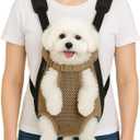 Dog Backpack Carrier, Adjustable Pet Front Carriers, Legs Out Carrying Sling Travel Bag for Small Medium Dogs 4-7 Lbs, Soft Wearable Puppy Chest Carry Backpacks for Walking/Hiking/Camping/Traveling (Khaki)