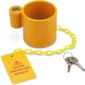 RVMATE 5th Wheel Lock, Heavy Duty Steel King Pin Lock with Anti-Theft Warning Tag, for 5th Wheel/Semi Trailers/RVs/Containers (Yellow)
