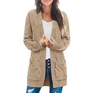 MEROKEETY Women's 2025 Long Sleeve Cable Knit Cardigan Sweaters Open Front Fall Outerwear Coat Pockets, XXL