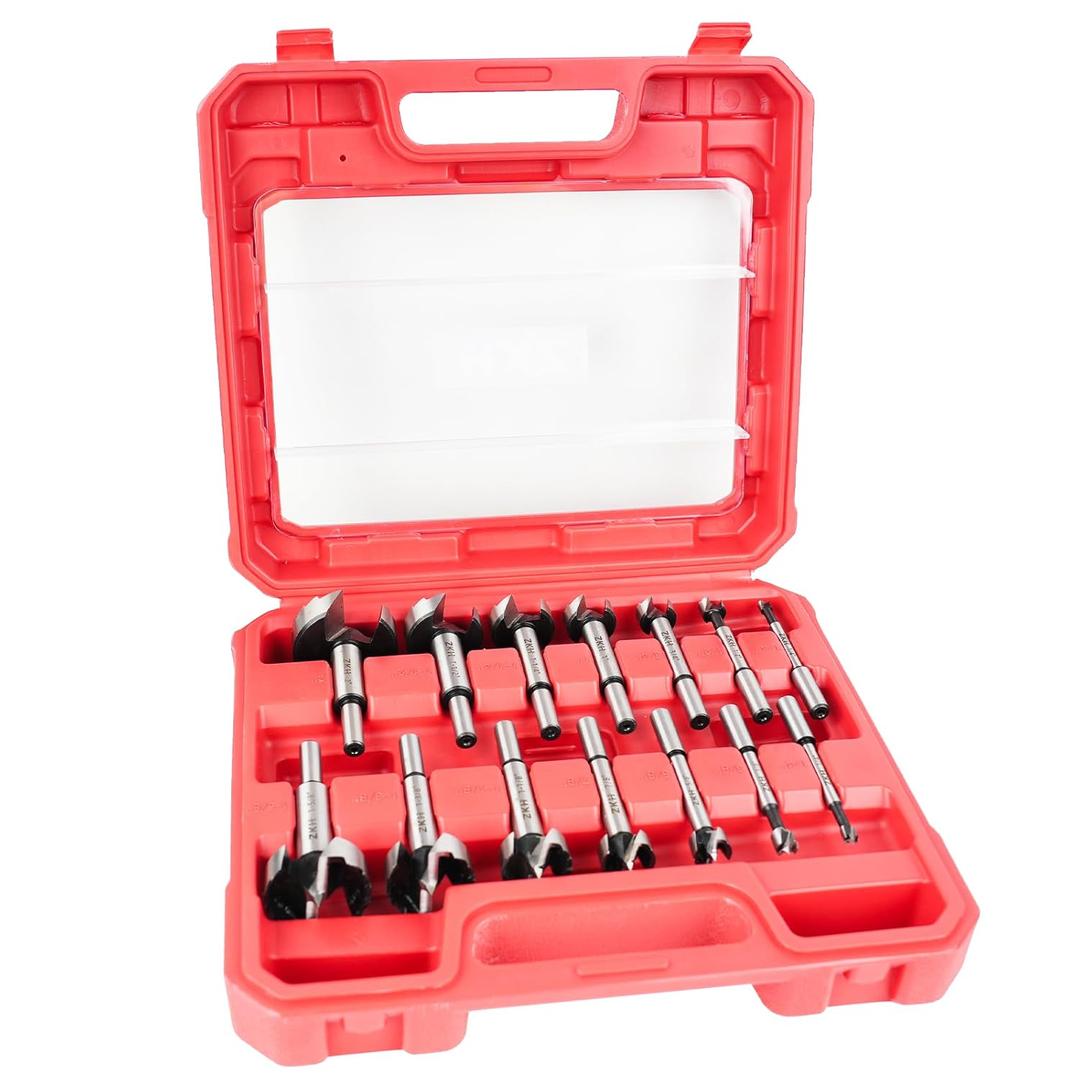 ZKH Forstner Bit Set, 14 PCS Forstner Drill Bit Set for Woodworking, Made of Alloy Steel, Forstner Bits for Hardwood, Softwood, Plastic, Suitable for a Wide Range of Machines