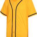 Blank Baseball Jersey for Men Women Full Button Up Short Sleeves Shirts Hip Hop Hipster Sports Uniforms (Yellow, S)