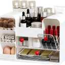 Makeup Organizer for Vanity with Brush Holder, Large Cosmetic & Skincare Organizer Countertop with Muti-Drawers, Cosmetic Display Case for Lipsticks, Nail Polishes, Perfumes, Eyeshadow (white)
