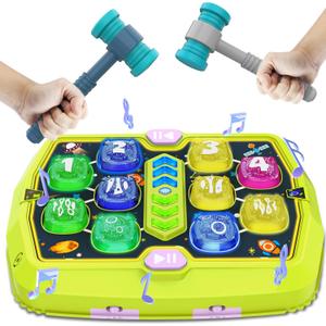 Whack Game Mole Toy for Toddler, Toys for 3 4 5 6+ Year Old Boys/Girls, Interactive Educational Pounding Toys with 2 Hammers, Music & Light, 3 Modes, Birthday Xmas Gifts for Boys Girls Kids Age 3-8 (Green)