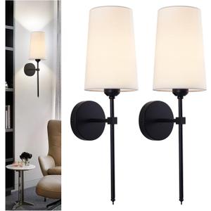 Battery Operated Wall Sconces, Wall Sconces Sets of 2, Rechargeable Wall Lights, with Remote Control Dimmable Detachable Bulb, Suitable for Bedroom Living Room Corridor Kitchen Black