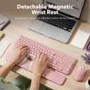Rechargeable Backlit Wireless Keyboard and Mouse Combo, Retro Typewriter Keyboard with Magnetic Wrist Rest, Light Up Letters, 2.4GHz Cordless Connection for Mac, Windows PC, Laptop (Glowing Pink)