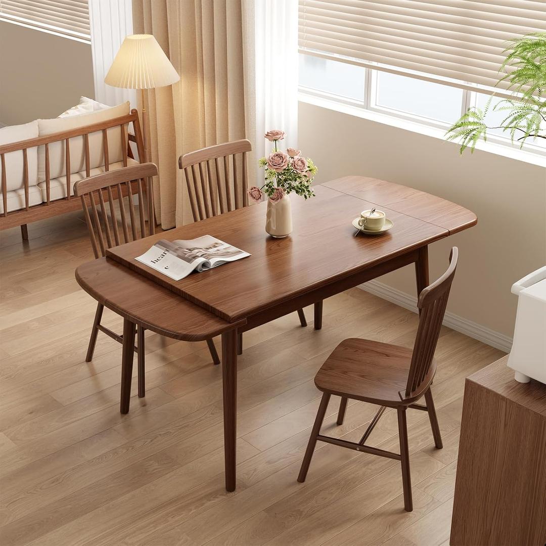 Solid Wood Extendable Dining Table, 47.2 to 70.8 Expandable Table for 4-8, Easy Assembly Extendable Dining Room Table, 3-in-1 Design, Ideal for Dining Room, Kitchen, Living Room (Walnut)