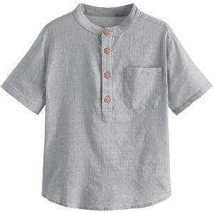 Inorin Boys Button Up Henley Shirts Short Sleeve Lightweight Summer Cotton Dress T Shirt Tees Tops One Pocket 120