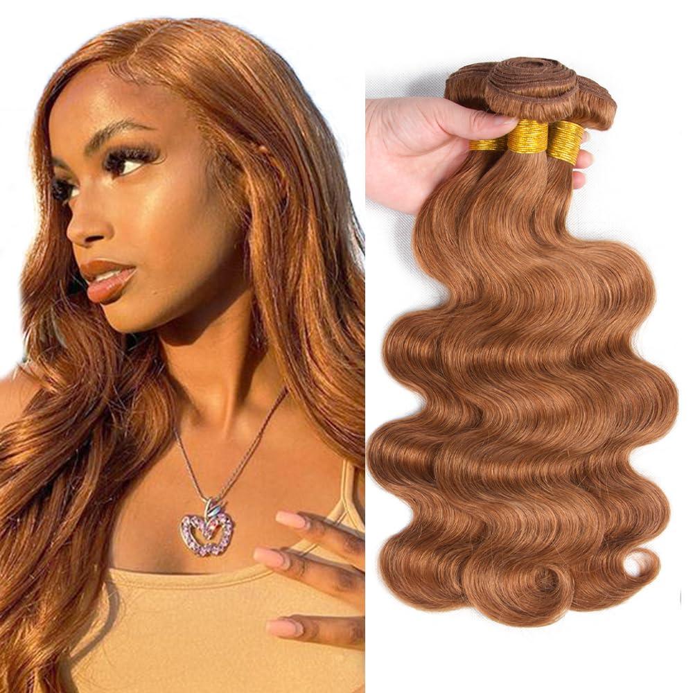#30 Human Hair Bundles Brown Body Wave Bundle 22 24 26 Inch Brazilian Virgin Remy Hair Light Brown 3 Bundles Hair Extensions 50g Gram Per Bundle