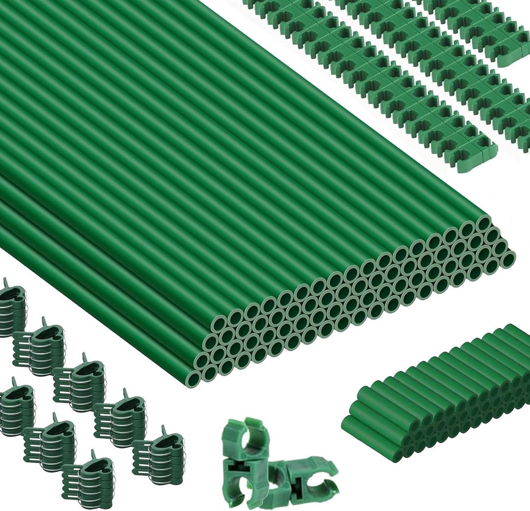 Plant Stakes for Gardening 130pcs, 40 Sets 17" Length Fiberglass Garden Sticks Supports and Accessories, DIY 3ft, 4ft, 5ft, 6ft, 7ft Stakes for Tomato, Vegetables, Indoor & Outdoor Garden Supplies