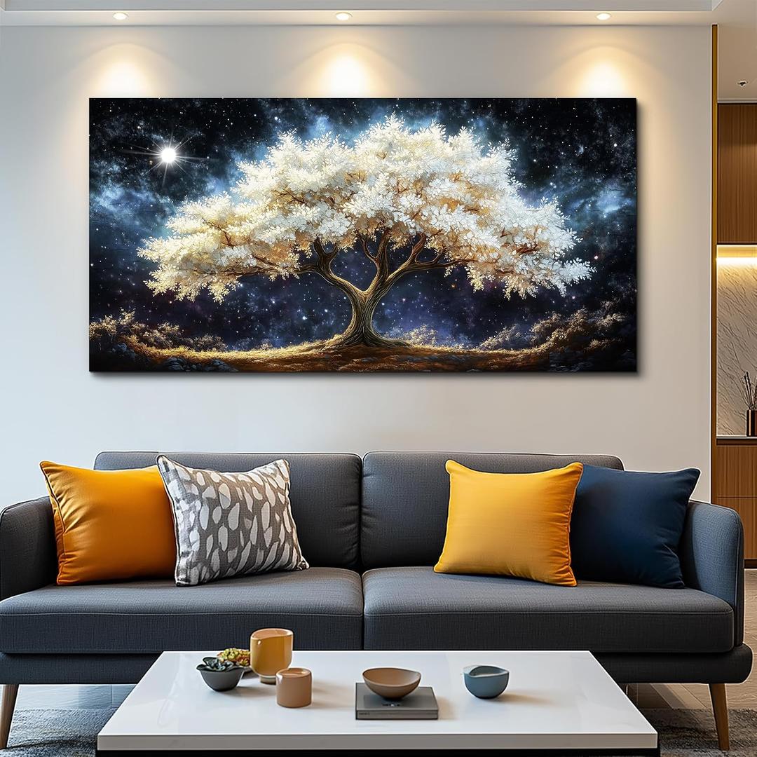 Canvas Wall Art for Living Room Large Wall Decor for Office Bedroom Decorations Glowing Tree of Life Night Sky Landscape Pictures Artwork Room Wall Mural Aesthetic Home Decor 30x60 in