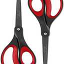 LIVINGO 2 Pack 8" Titanium Non-Stick Scissors, Professional Stainless Steel Comfort Grip, All-Purpose, Straight Office Craft Scissors for DIY(Red/Black)