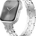 Stainless Steel Dressy Band for Apple Watch for Women Series11/10/9/8/7/6/5/4/3/2/1/SE/Ultra Compatible with 41mm 40mm 38mm 42mm 46mm 49mm 45mm 44mm Bands,Adjustable Designer Metal Strap for iWatch (Silver)