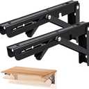 Folding Shelf Brackets Max. Load 580 lb, 16 Inch Black Collapsible Heavy Duty Brackets for Table Bench - Space Saving, 2 Pack