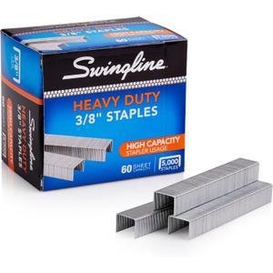 Swingline Staples, Heavy Duty, 3/8" Length, 60 Sheet Capacity, 100/Strip, 5000/Box, 1 Pack (79398)