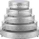 Wenqik 5 Pcs Metal Silver Cake Stand 16/14/12/10/8 Inch Round Cake Holder Display for Dessert Table Cookies Fruit Serving Tray Cupcake Pastry Riser for Wedding Birthday Party and Events