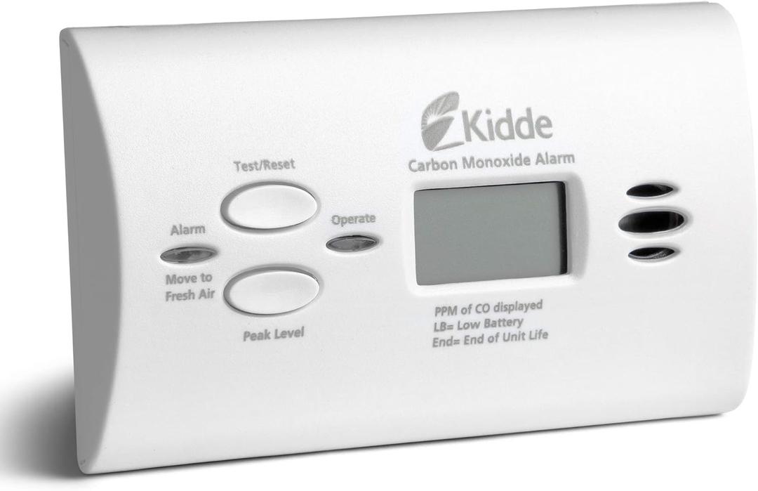 Kidde Carbon Monoxide Detector, AA Battery Powered CO Alarm with LEDs, Test-Reset Button, Low Battery Indicator, Portable, Manufactured date is 04/26/2022