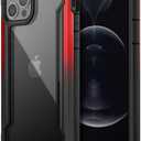 RAPTIC Shield Crystal Clear Case for iPhone 12 for iPhone 12 Pro, [10FT Mil-Grade Drop Protection], [Not Yellowing Tech], Durable Anodized Shockproof Aluminum Frame Slim 12/12 Pro Case, Black & Red