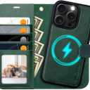 OCASE for iPhone 16 Pro Max Case Detachable Wallet Case with Card Holder, 2 in 1 Pu Leather Flip Folio with RFID Blocking Stand Wrist Strap Shockproof Phone Cover 6.9 Inch 2024, Blackish Green