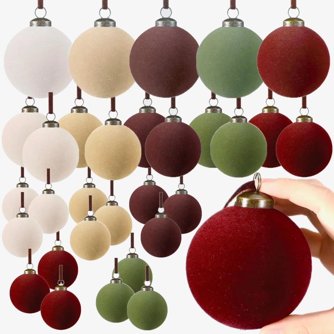 Tree Ornaments Velvet Christmas Balls Flocked Christmas Tree Ball Ornaments Plastic Balls Xmas Decorative Hanging Ornaments Christmas Tree Decoration