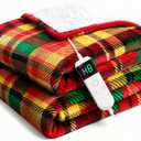 Electric Blanket Heated Twin, Soft Flannel 62"x84" Plaid Heating Blanket with 8 Hours Auto Off 10 Fast Heating Levels Machine Washable Sherpa Heated Blanket with Overheating Protection (Bright Red)