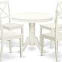 East West Furniture ANBO5-LWH-W 5 Piece Dinette Set for 4 Includes a Round Kitchen Table with Pedestal and 4 Dining Chairs, 36x36 Inch, Linen White