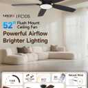 Flush Mount Ceiling Fan with Light, 52 Inch, Remote Control, 3CCT Dimmable LED, 6-Speed Silent Reversible DC Motor, Low Profile Hugger Ceiling Fan for Indoor/Outdoor 90-264V 50/60Hz Matte Black