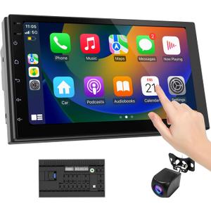 Wireless CarPlay Screen for Car & Android Auto Head Unit - Touchscreen 7 Inch Double Din Car Stereo with Backup Camera for All Cars (2+32GB)