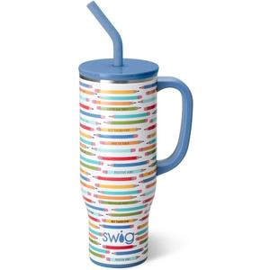 Swiglife 30oz Mega Mug, 30 oz Tumbler with Handle and Straw, Cup Holder Friendly, Dishwasher Safe, Extra Large Insulated Tumbler, Stainless Steel Water Bottle (Teacher Life)