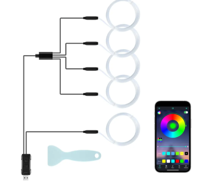LivTee Smart Car LED Interior Lights with USB Port, LED Strip Fiber Optic Lights, Wireless App Control, Sync to Music, Car Accessories Gifts for Women and Men, 5 in 1