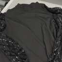 acelyn Women's Elegant Sequin Mesh Sheer Puff Long Sleeve Mock Neck Slim Fit Party Blouse Shirt Top (3X-Large, Black)