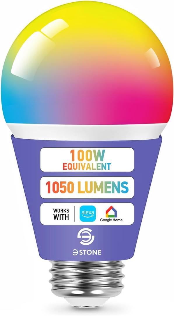 Smart Light Bulbs, 100W Equivalent WiFi Bulb, 1050 Lumens LED Color Changing A21 Smart Bul(Dimmable 2700K-6500K RGBCW) Tunable White Works with Alexa, Google Home RGB Bulb