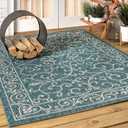 JONATHAN Y Vintage Filigree Indoor Outdoor Area Rug 4X6 Teal/Gray, Charleston Textured Weave for Backyard, Patio, Porch, Easy-Cleaning, High Traffic, Pet-Friendly, Non-Shedding (SMB106F-4), 3'11" x 6'
